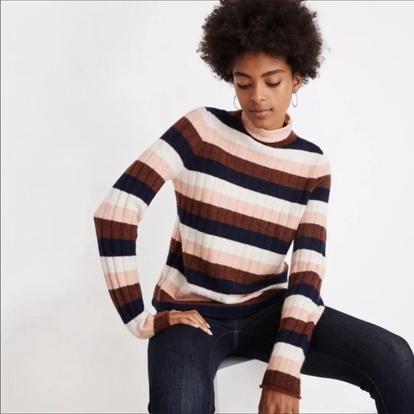 Madewell Evercrest Striped Mockneck Sweater Top XS - Picture 1 of 6